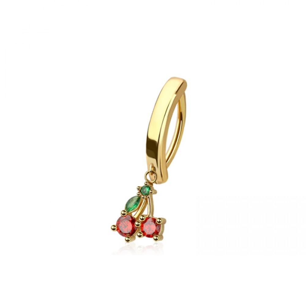 Dangling Cherries Hinged Curved Bar Clicker Belly Button Ring - 316L Stainless Steel