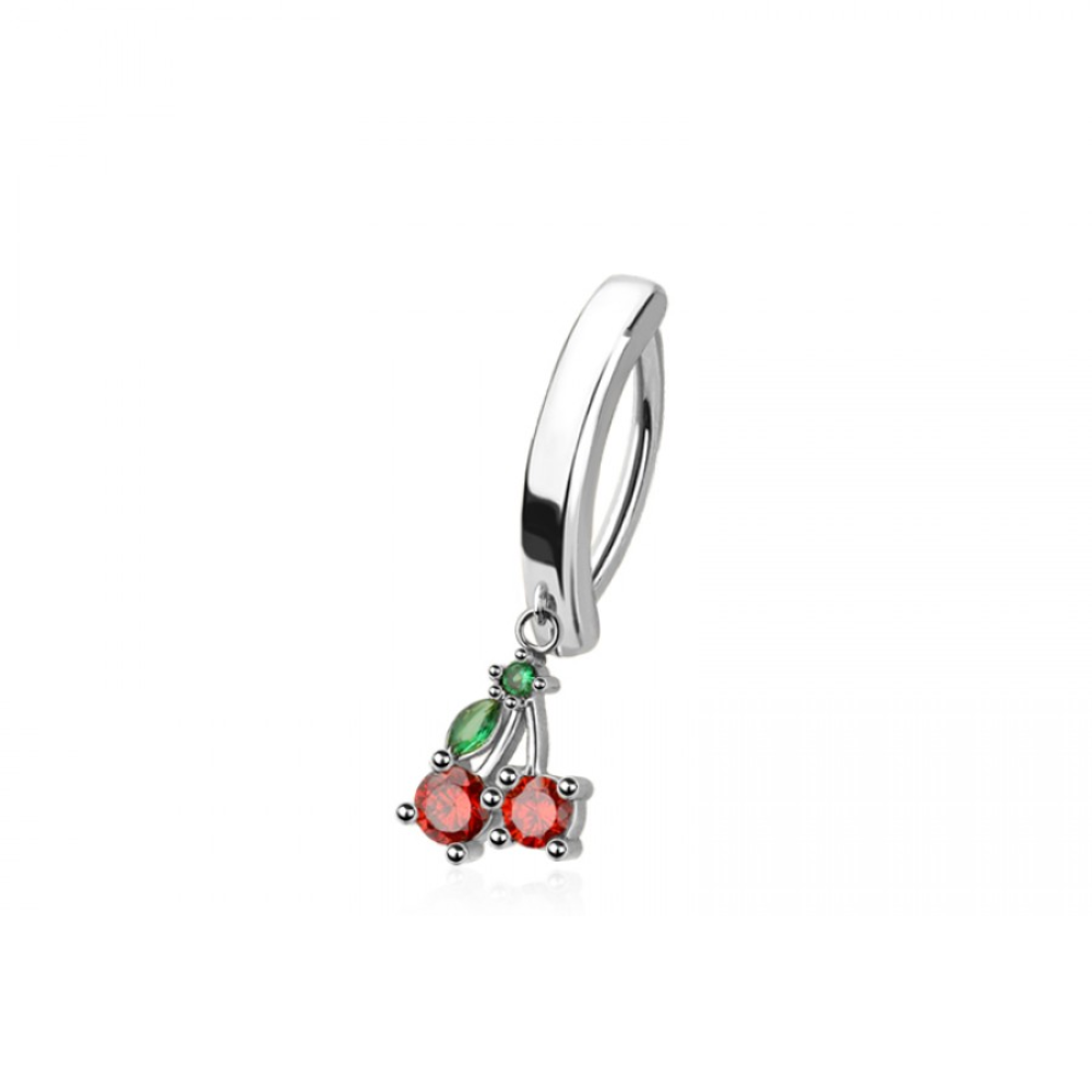 Dangling Cherries Hinged Curved Bar Clicker Belly Button Ring - 316L Stainless Steel