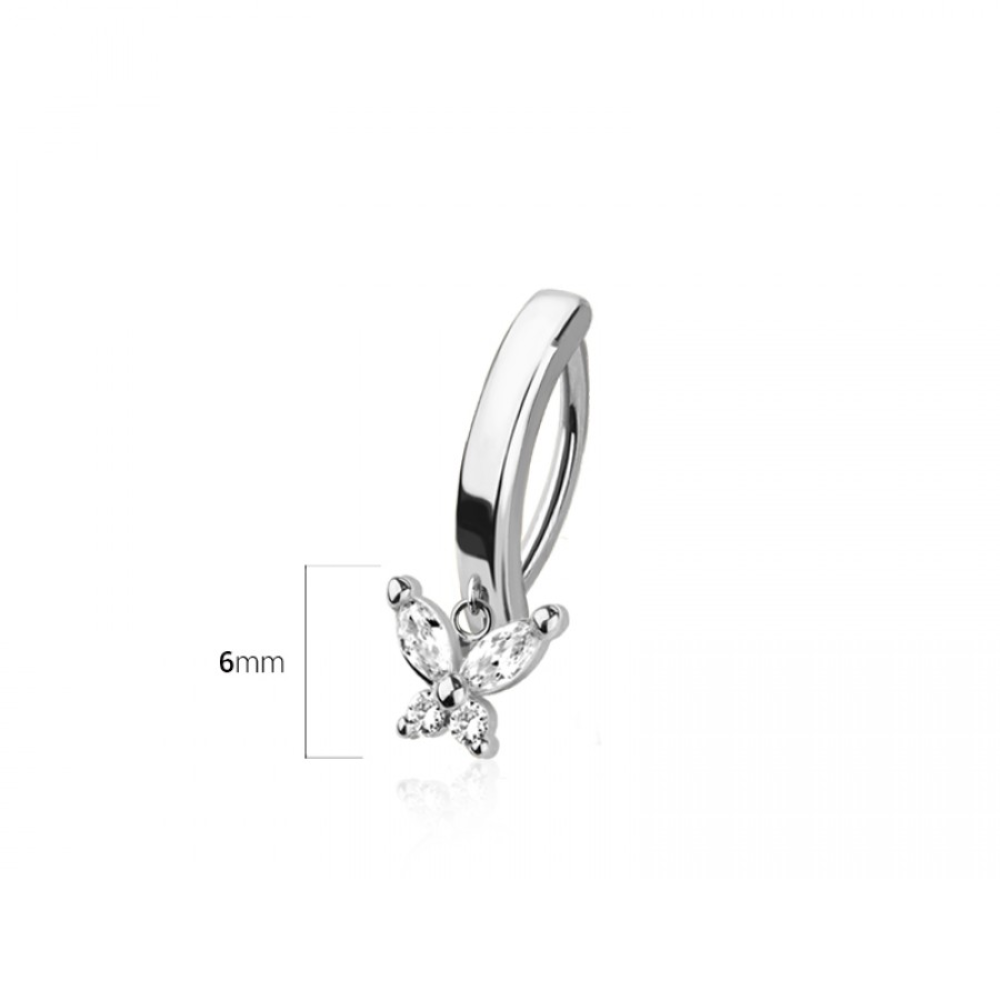 Dangling CZ Crystal Butterfly Hinged Curved Bar Clicker Belly Button Ring - 316L Stainless Steel