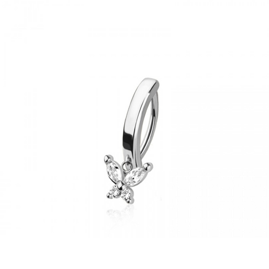 Dangling CZ Crystal Butterfly Hinged Curved Bar Clicker Belly Button Ring - 316L Stainless Steel