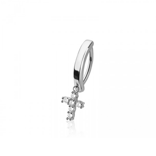 Dangling CZ Crystal Cross Hinged Curved Bar Clicker Belly Button Ring - 316L Stainless Steel