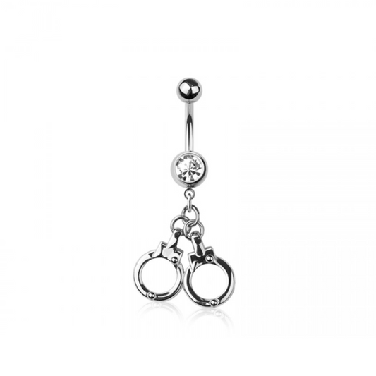 CZ Crystal Handcuffs Dangling Belly Button Ring - 316L Stainless Steel