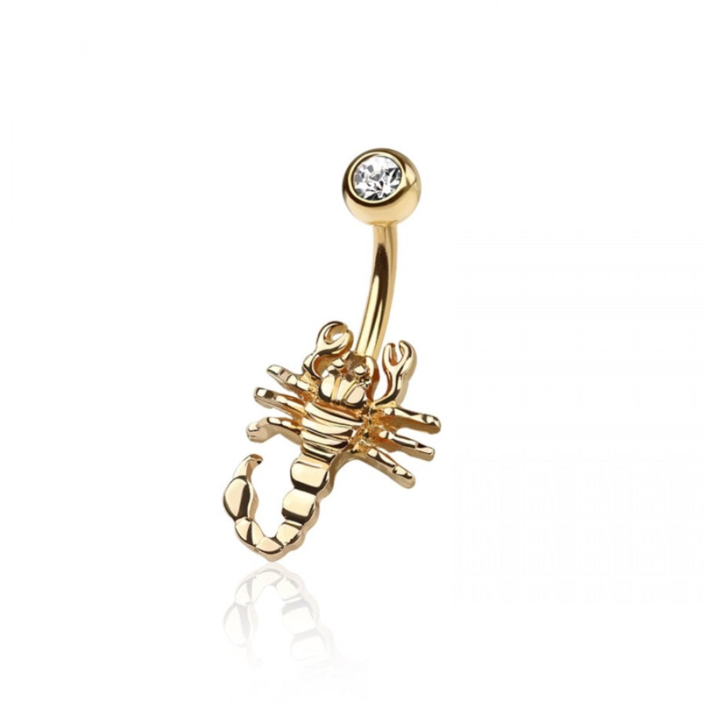 Scorpion with CZ Crystal Top Belly Button Ring - Gold Plated 316L Stainless Steel