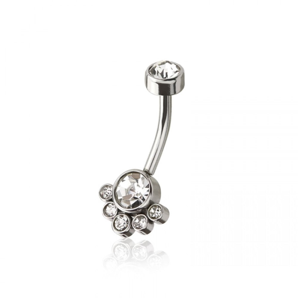 CZ Crystal Lined Balls Belly Button Ring - 316L Stainless Steel