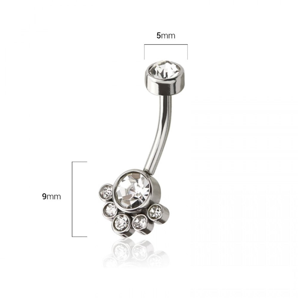 CZ Crystal Lined Balls Belly Button Ring - 316L Stainless Steel