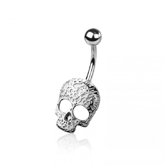 Textured Skull Belly Button Ring - 316L Stainless Steel