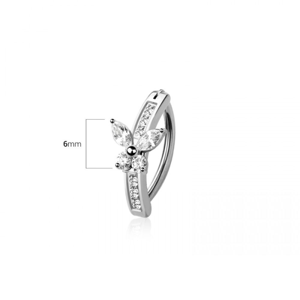 CZ Crystal Butterfly Hinged Curved Bar Clicker Belly Button Ring - 316L Stainless Steel