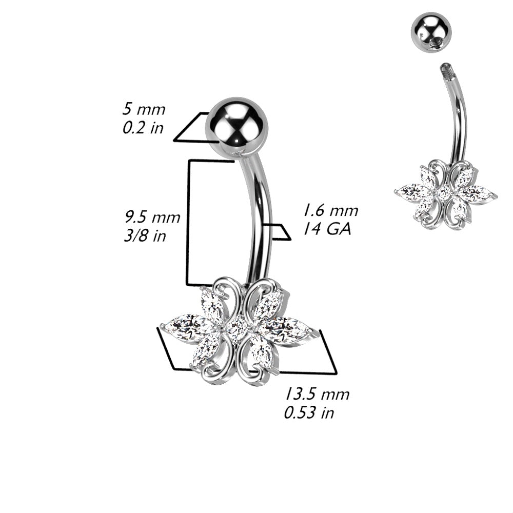 CZ Crystal Double Marquise Belly Button Ring - 316L Stainless Steel