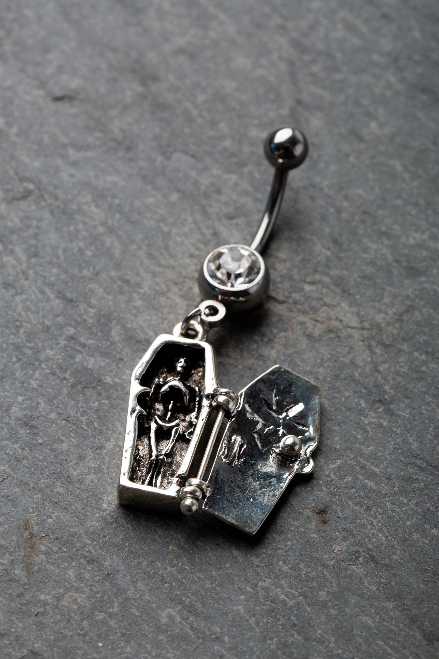 Coffin CZ Crystal Dangling Belly Button Ring - Stainless Steel