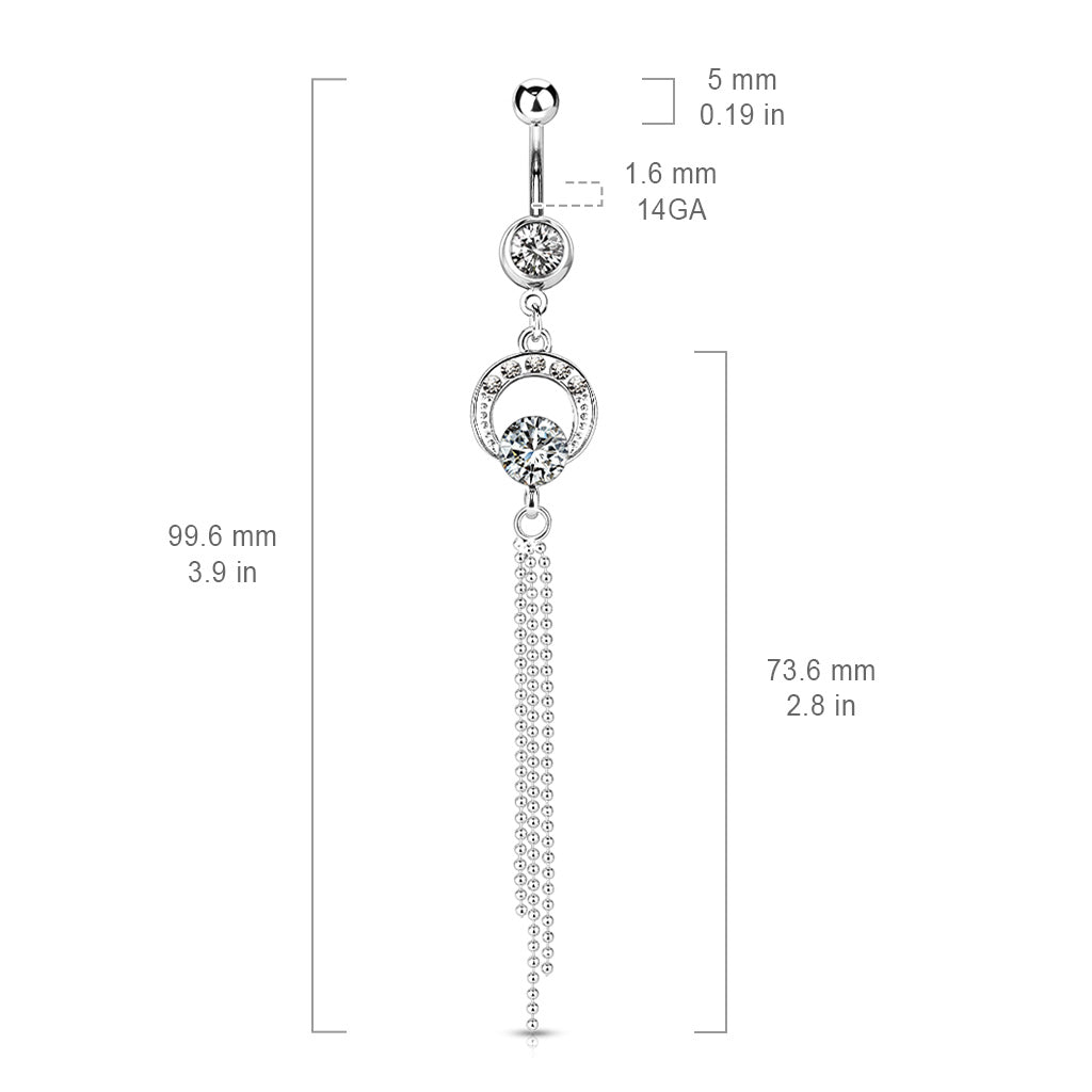 Fancy Chain Dangle with Assorted Gems Belly Button Ring - 316L Stainless Steel