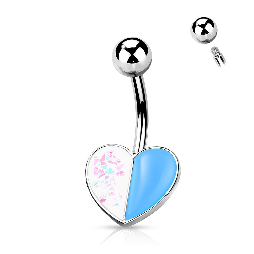 Glittery Opalite and Enamel Two Tone Heart Belly Button Ring
- 316L Stainless Steel
