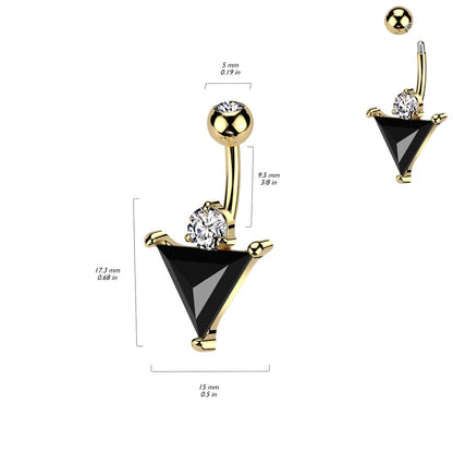 Black CZ Crystal Triangle Belly Button Ring - 316L Stainless Steel