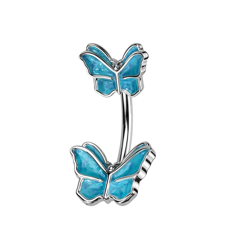 Double Butterfly Belly Button Ring - 316L Stainless Steel
