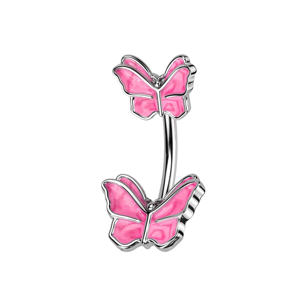 Double Butterfly Belly Button Ring - 316L Stainless Steel