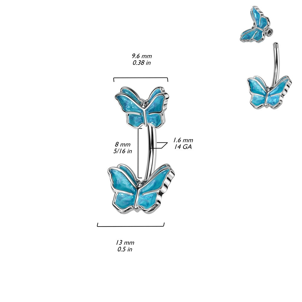 Double Butterfly Belly Button Ring - 316L Stainless Steel