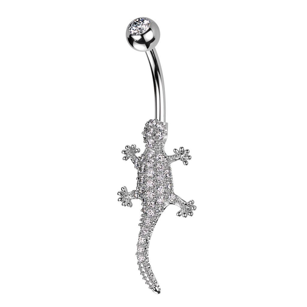 CZ Crystal Paved Lizard Belly Button Ring - 316L Stainless Steel