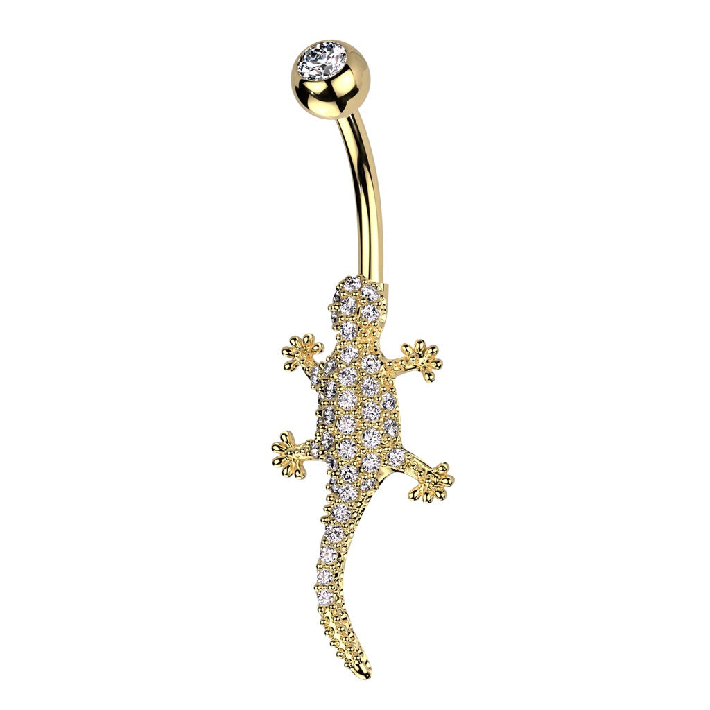 CZ Crystal Paved Lizard Belly Button Ring - 316L Stainless Steel