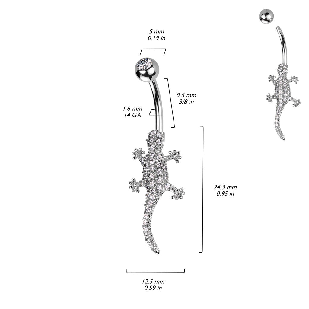 CZ Crystal Paved Lizard Belly Button Ring - 316L Stainless Steel