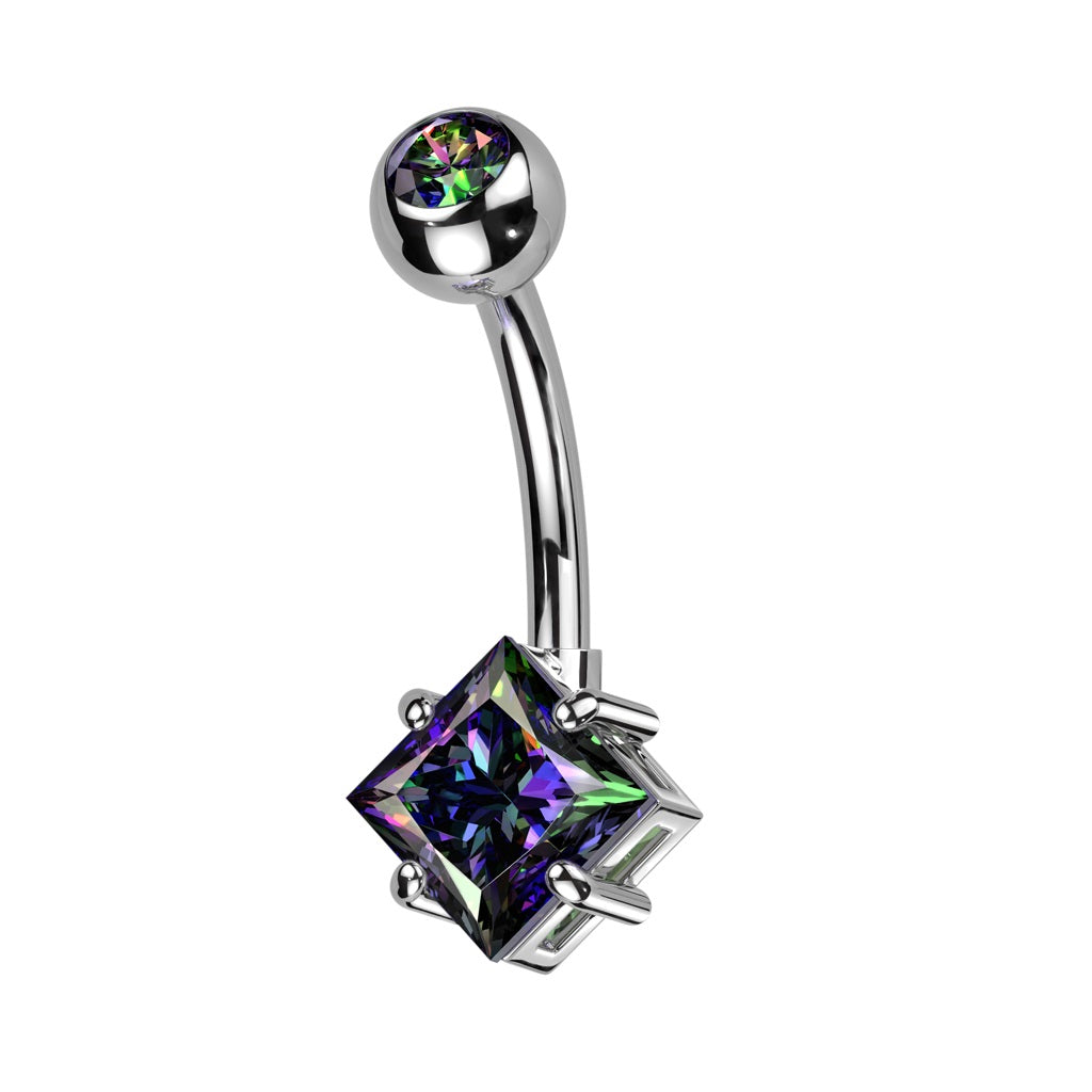 Prong Set CZ Crystal Diamond Shape Belly Button Ring - ASTM F-136 Implant Grade Titanium