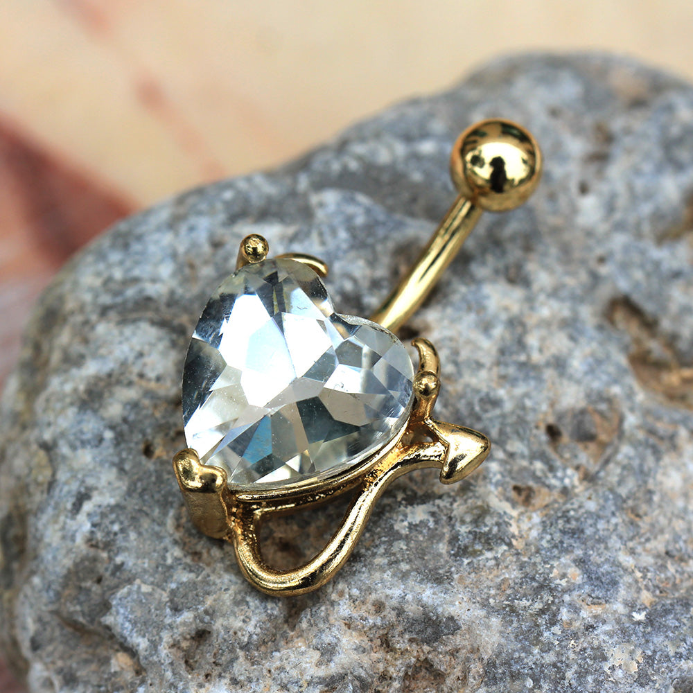 Devil's Heart Belly Button Ring - Gold Plated 316L Stainless Steel