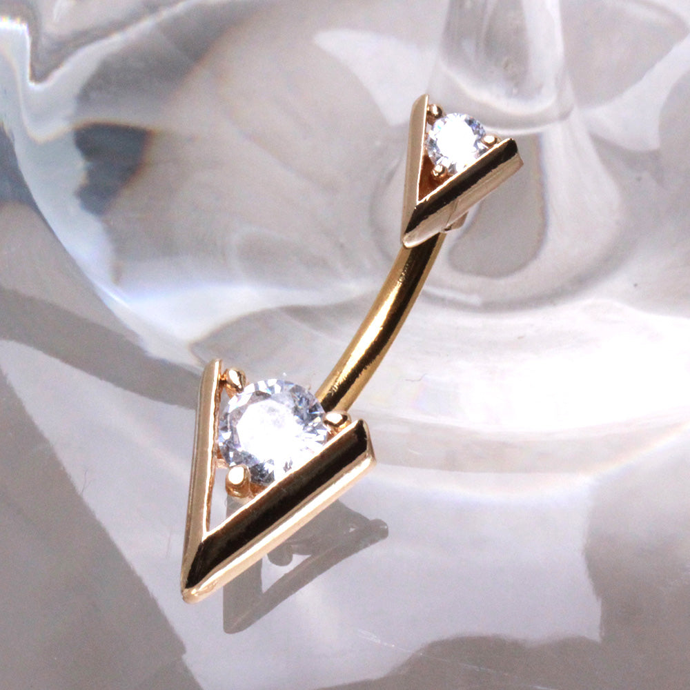 CZ Crystal Triangle Belly Button Ring - Gold Plated 316L Stainless Steel