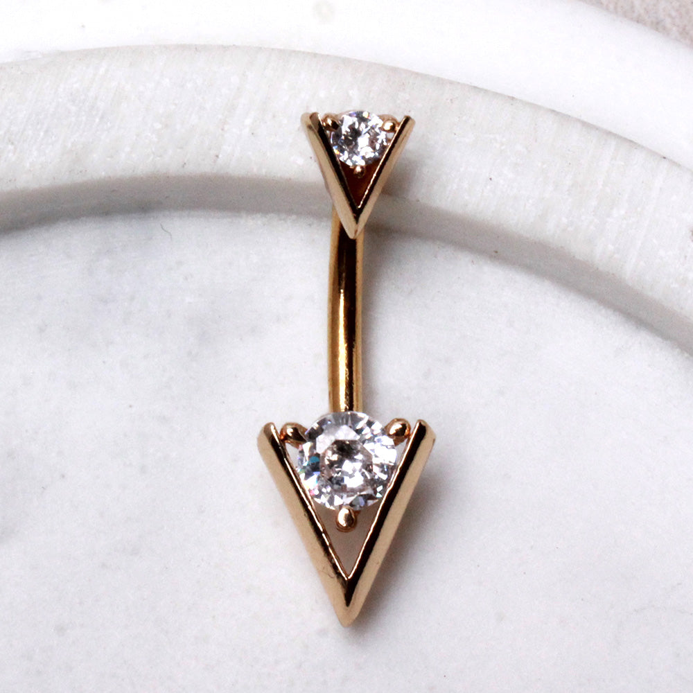 CZ Crystal Triangle Belly Button Ring - Gold Plated 316L Stainless Steel