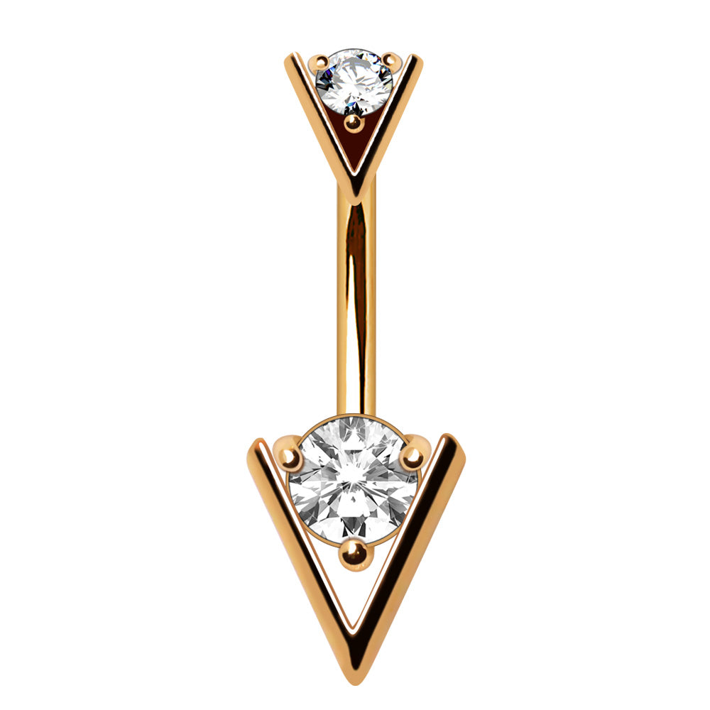 CZ Crystal Triangle Belly Button Ring - Gold Plated 316L Stainless Steel