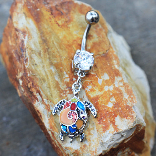 Aloha Multicolor Sea Turtle Belly Button Ring - 316L Stainless Steel