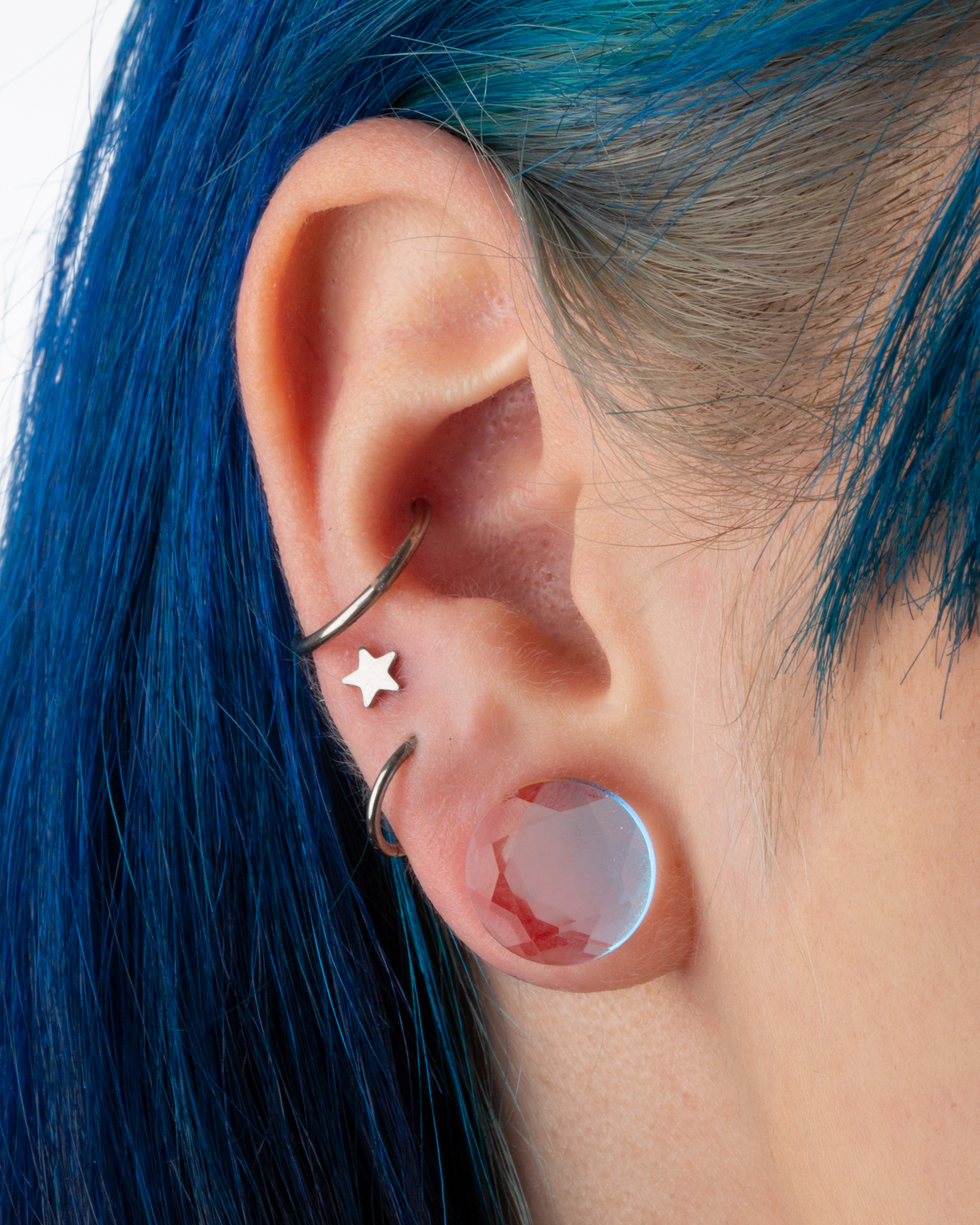 Iridescent Glass Faceted Double Flared Saddle Plug Gauges - Pair