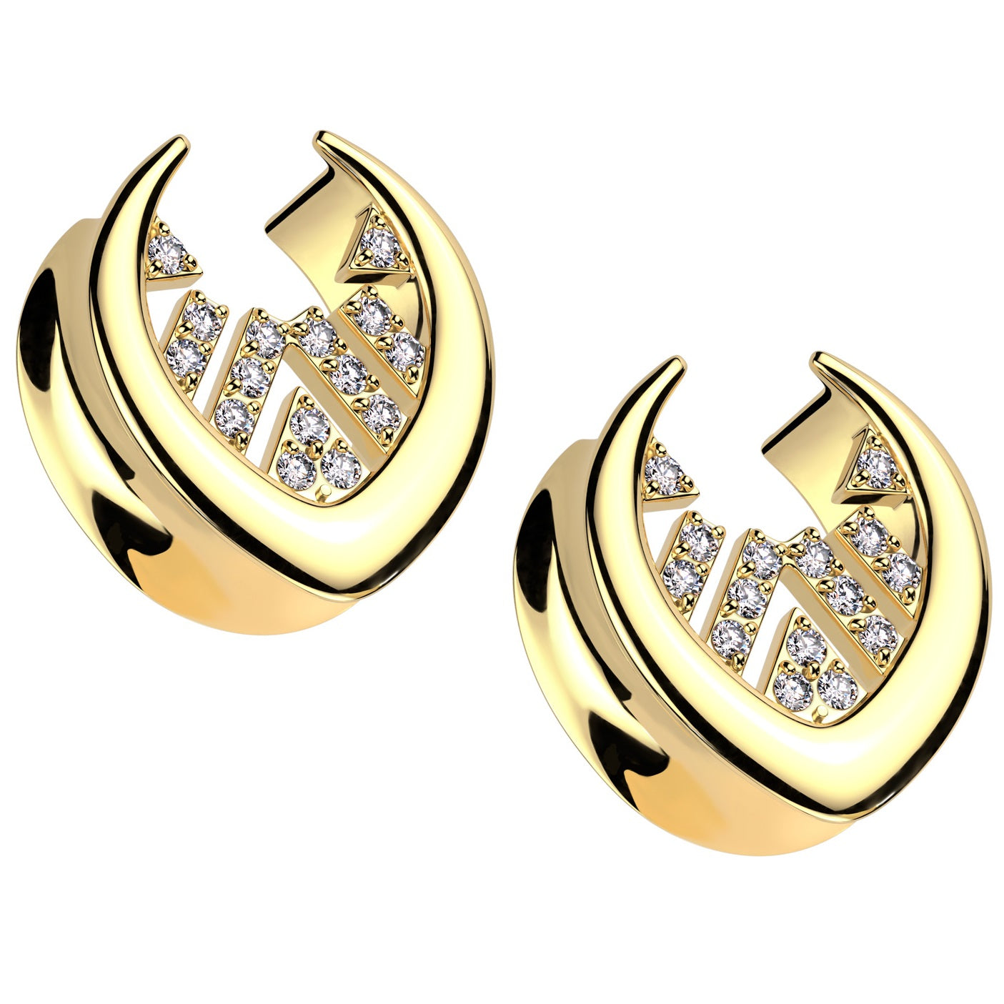 CZ Crystal Paved Center Saddle Tunnels - Pair - 316L Stainless Steel
