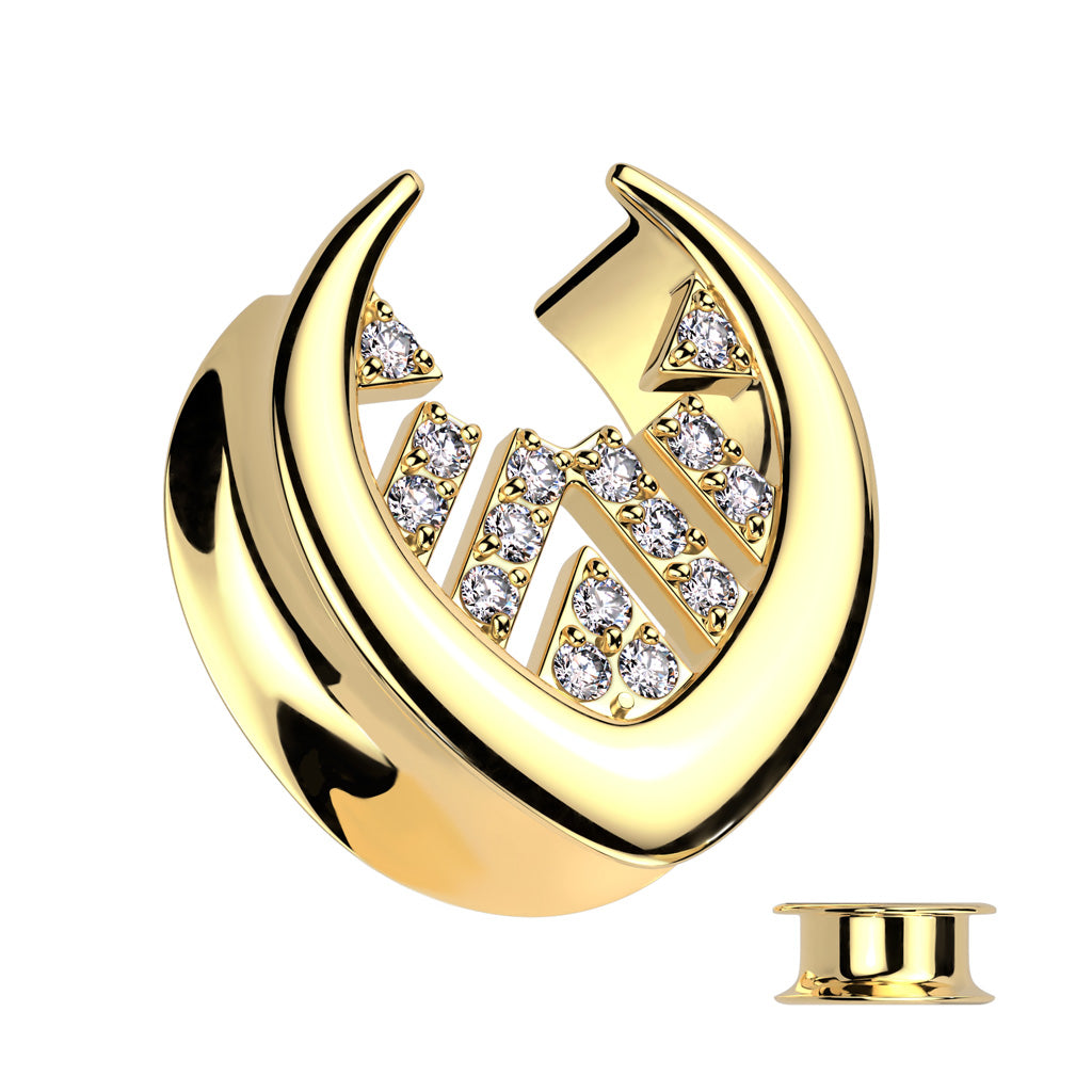 CZ Crystal Paved Center Saddle Tunnels - Pair - 316L Stainless Steel