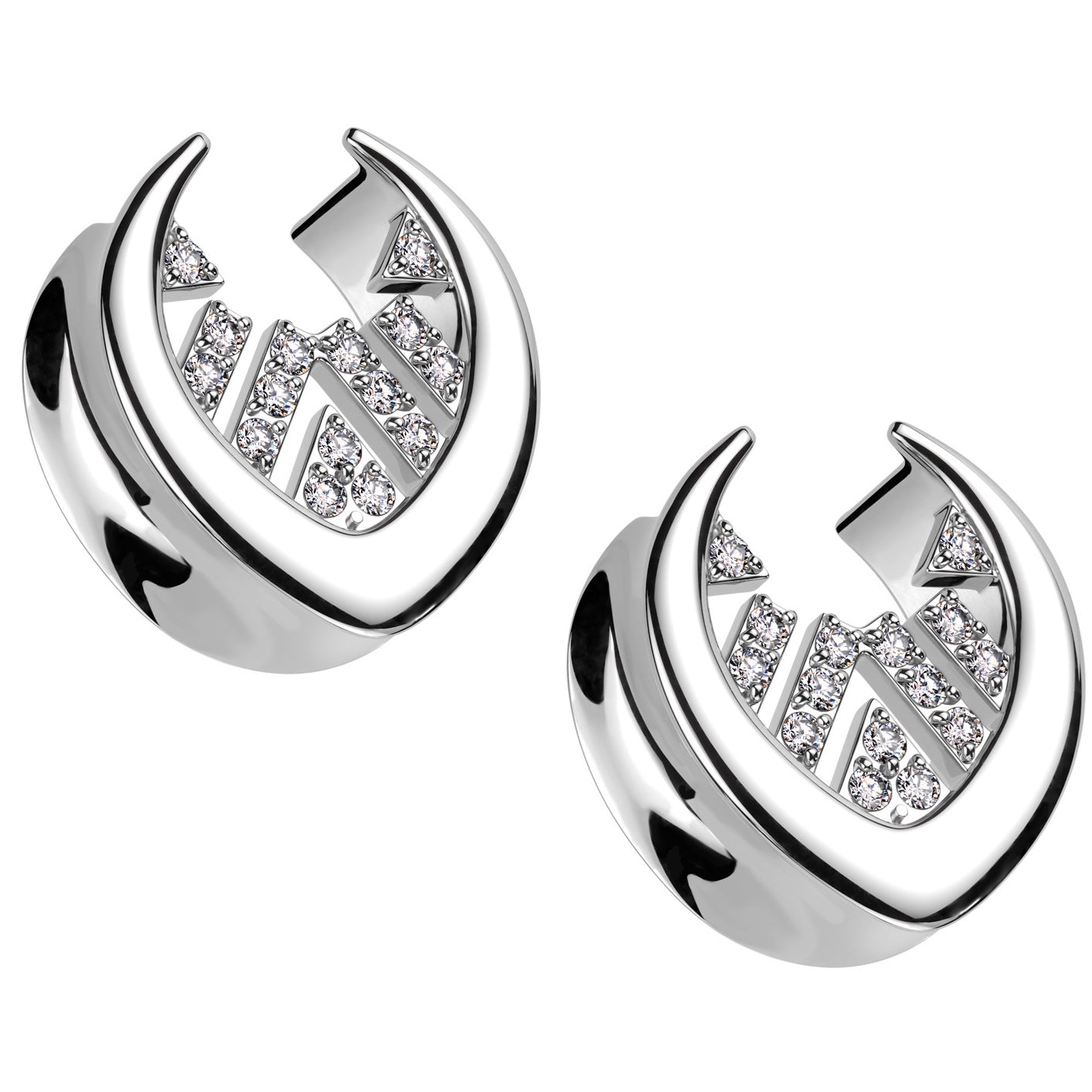 CZ Crystal Paved Center Saddle Tunnels - Pair - 316L Stainless Steel