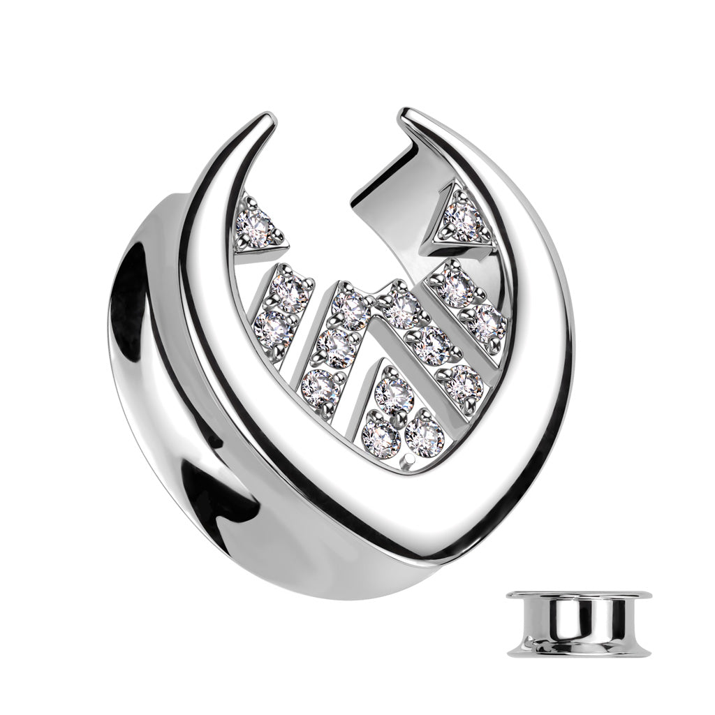 CZ Crystal Paved Center Saddle Tunnels - Pair - 316L Stainless Steel