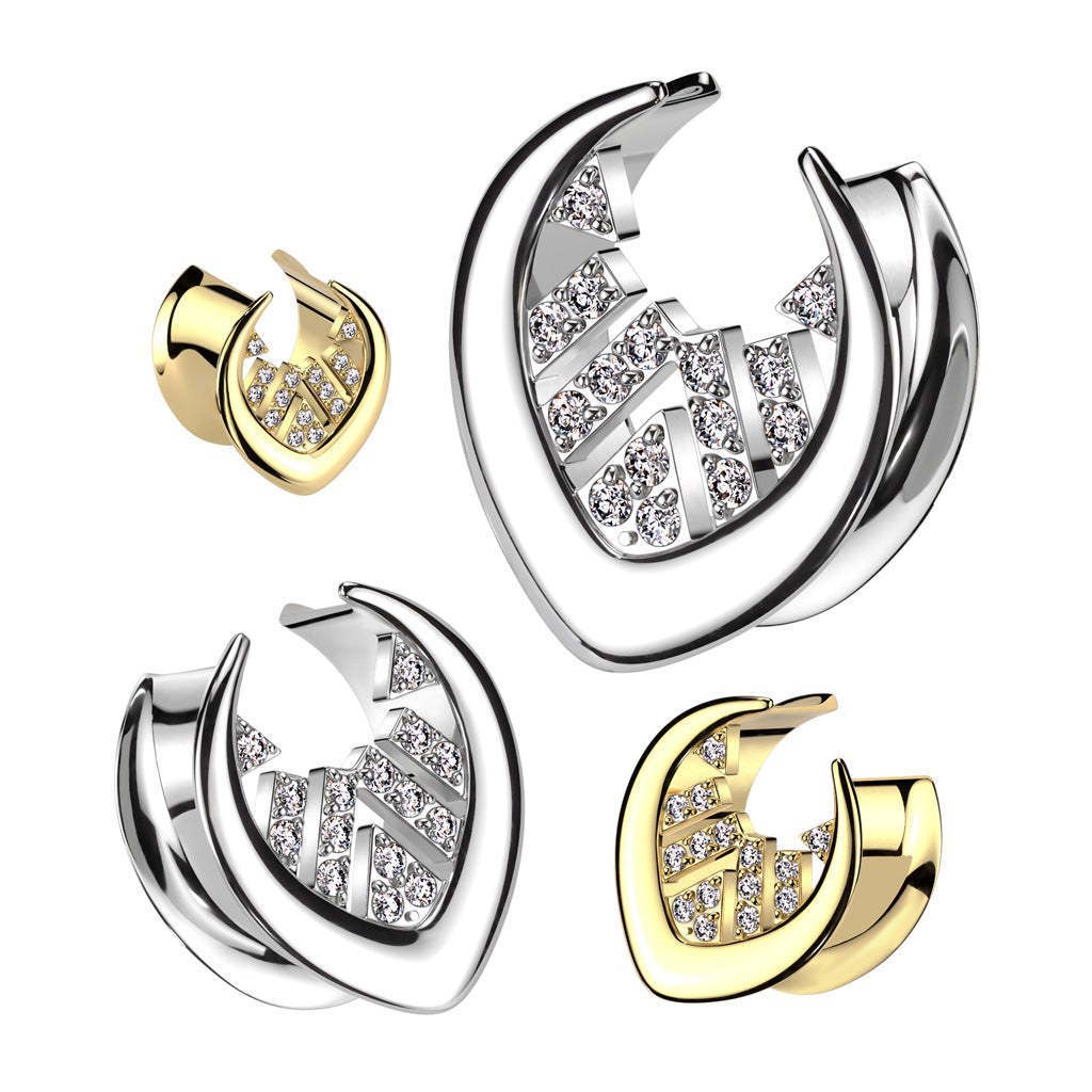 CZ Crystal Paved Center Saddle Tunnels - Pair - 316L Stainless Steel