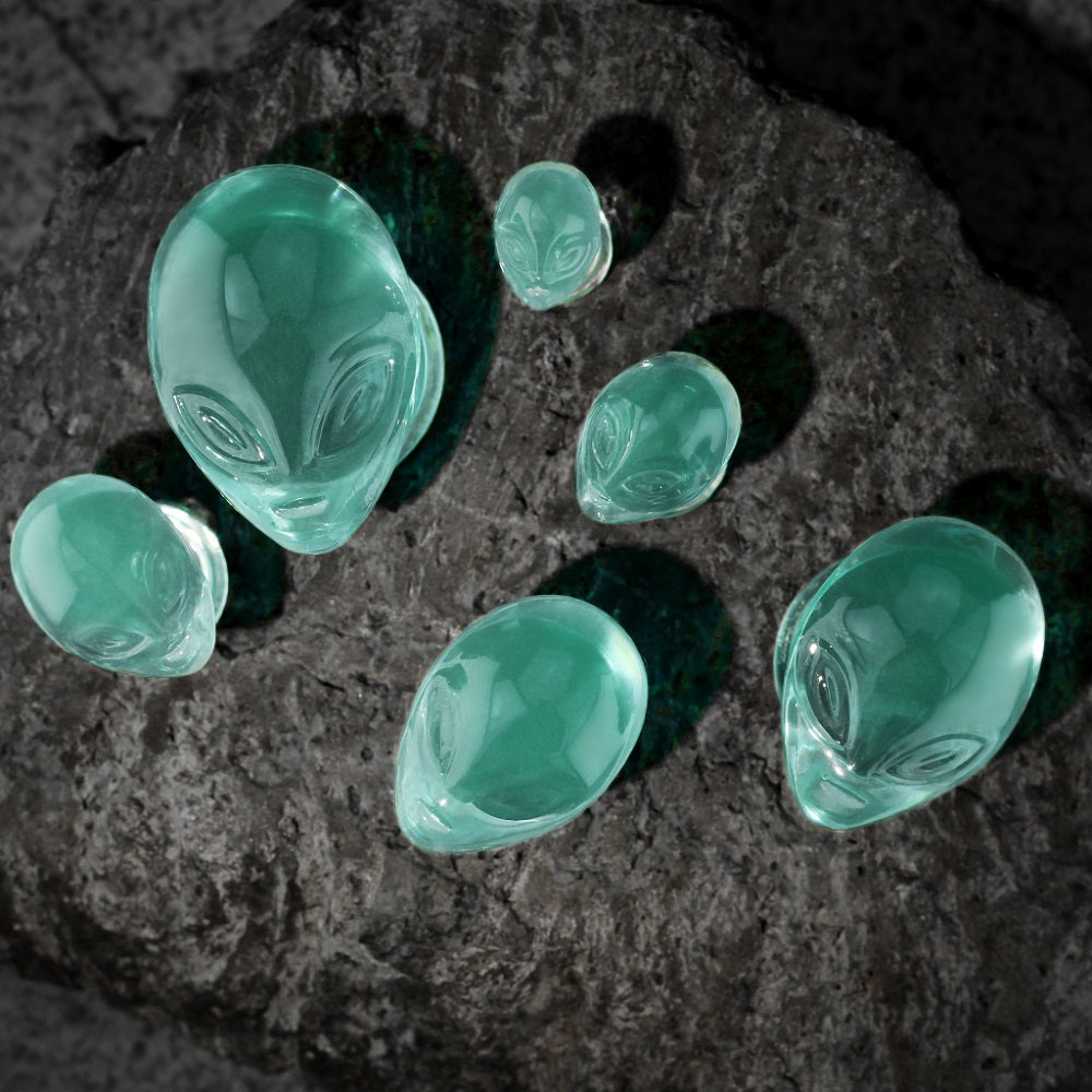 Green Alien Head Double Flared Plugs
- Pair