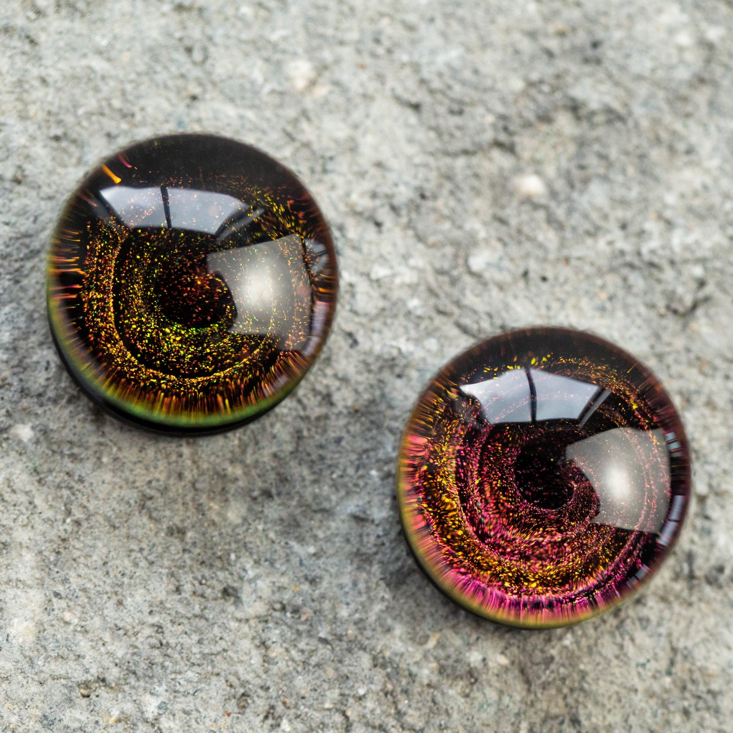 Multicolor Aurora Borealis Sparkle Swirl Galaxy Double Flared Glass Plugs - Pair
