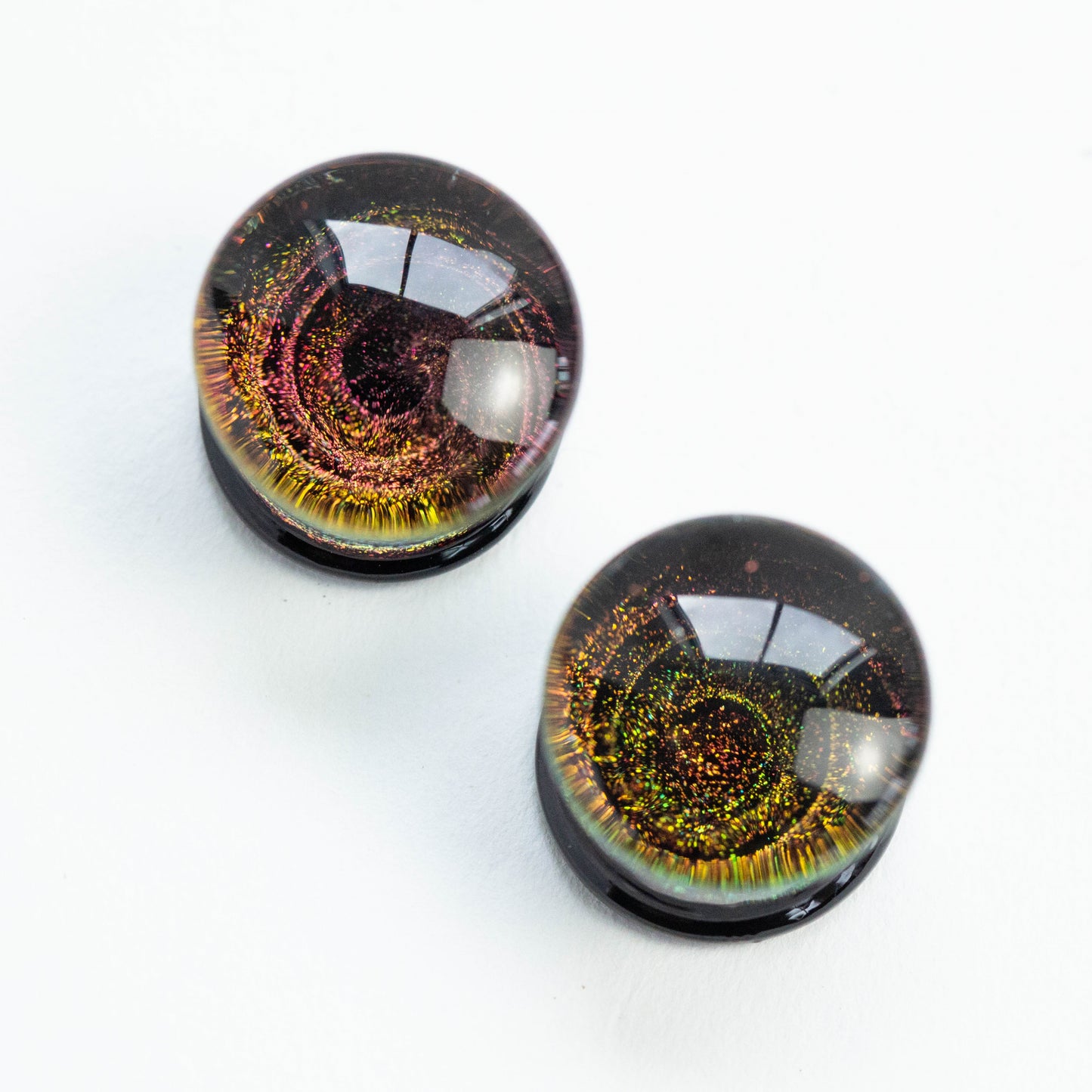 Multicolor Aurora Borealis Sparkle Swirl Galaxy Double Flared Glass Plugs - Pair