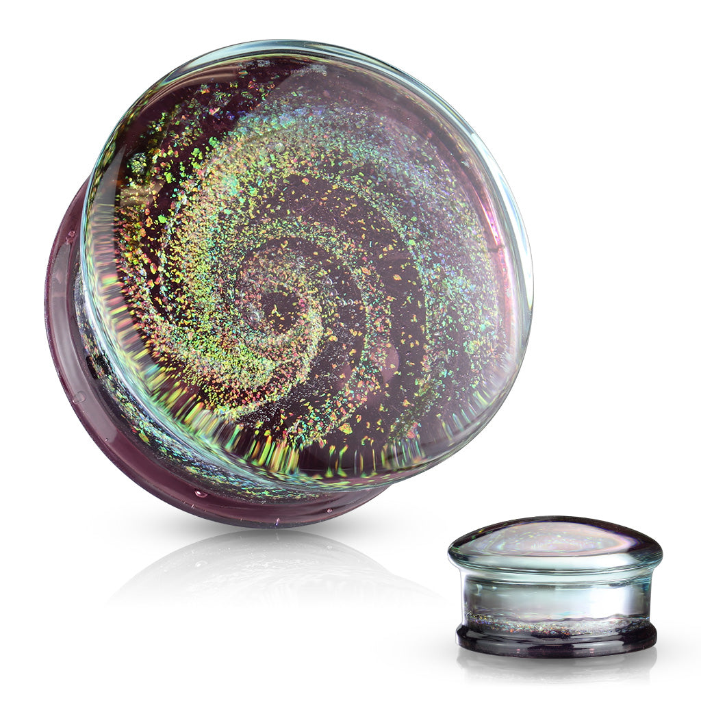 Purple Galaxy Sparkle Swirl Double Flared Glass Plugs
- Pair