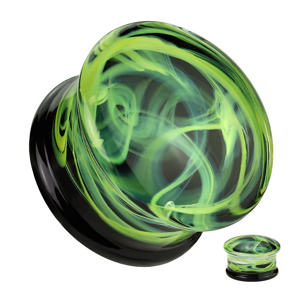 Green Swirling Smoke Glass Double Flared Plugs - Pair