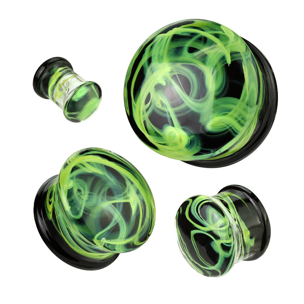 Green Swirling Smoke Glass Double Flared Plugs - Pair