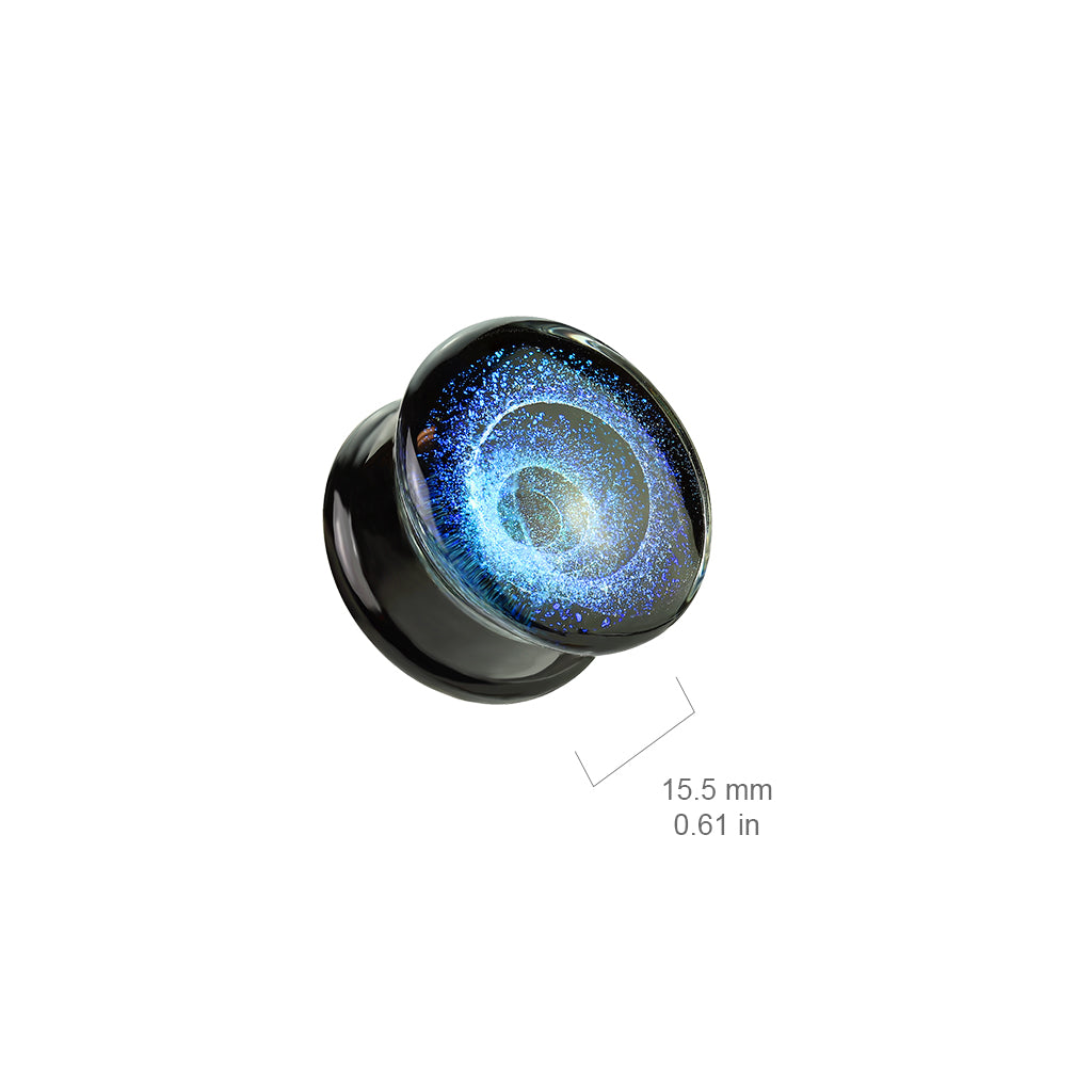 Blue Vortex Galaxy Pyrex Glass Double Flared Plugs - Pair