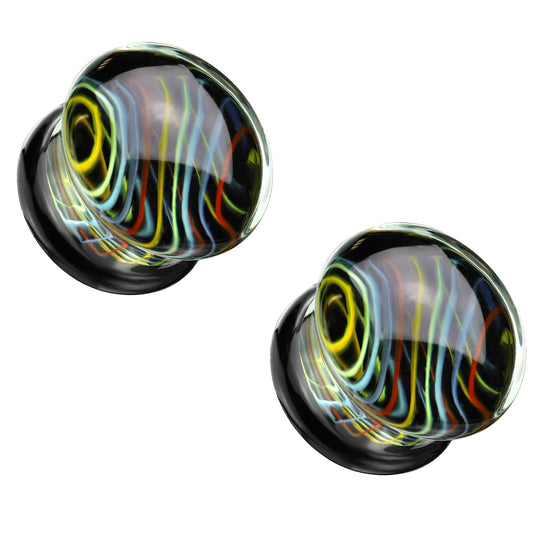Glass Rainbow Swirl Double Flared Plugs - Pair