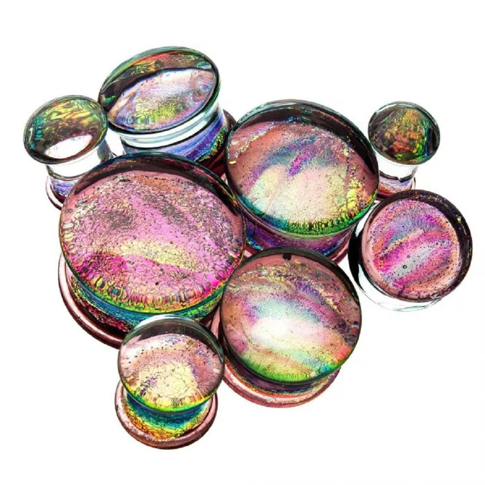 Purple Multicolor Sparkling Swirl Glass Plugs