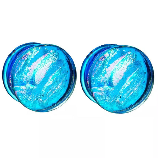 Aqua Blue Sparkling Swirl Glass Plugs - Pair