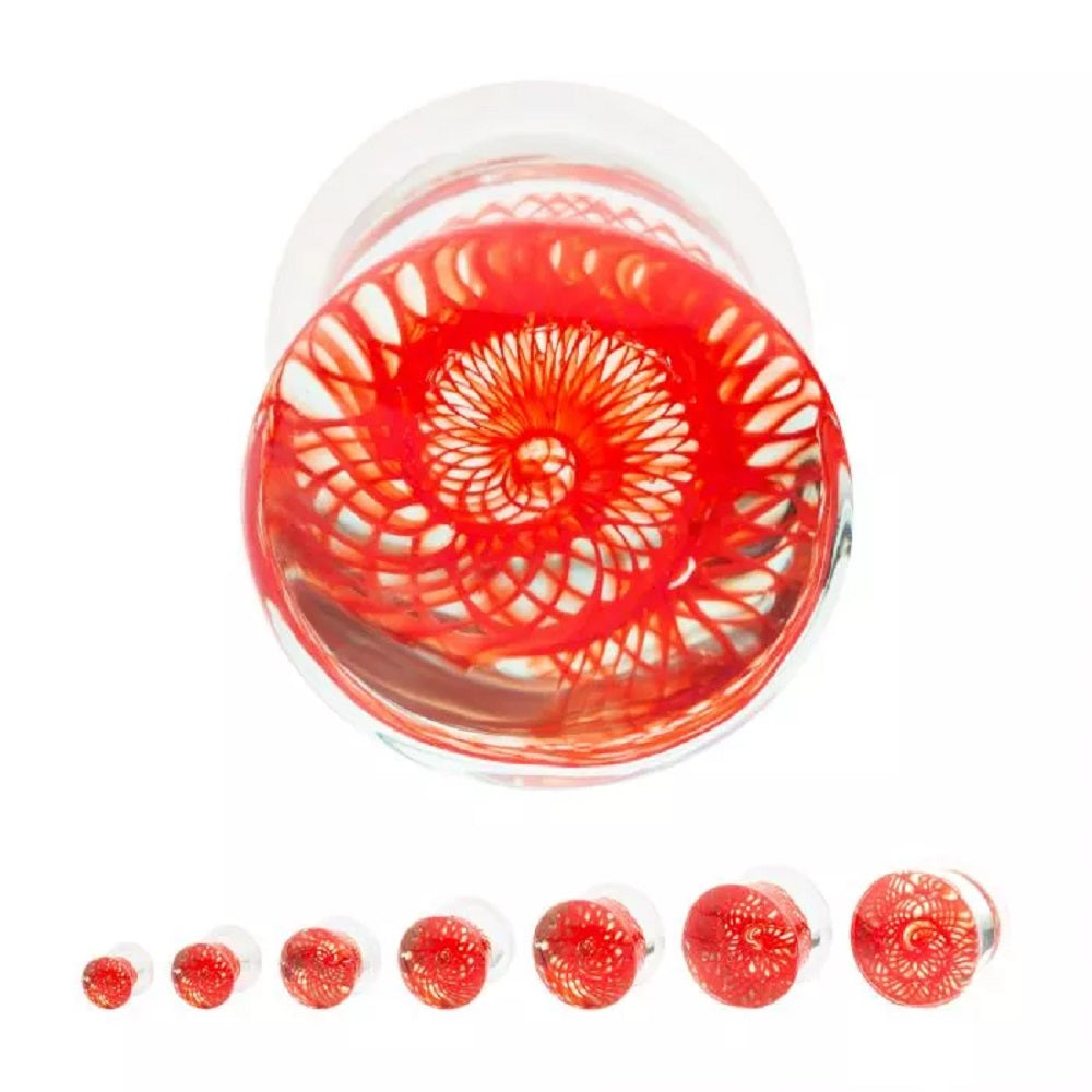 Red Woven Spiral Design Glass Single Flare Plugs - Pair