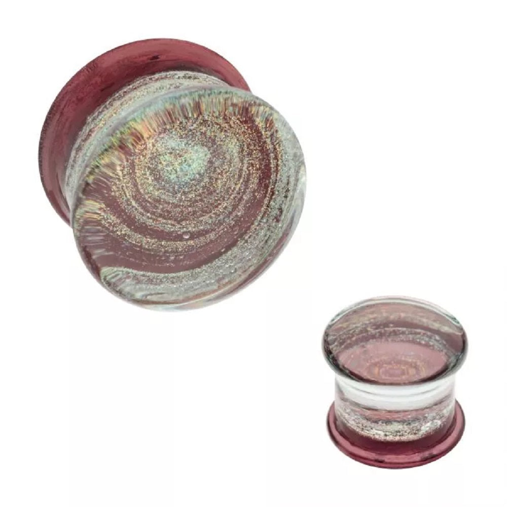 Dark Purple Galaxy Sparkle Swirl Design Glass Double Flared Plugs - Pair