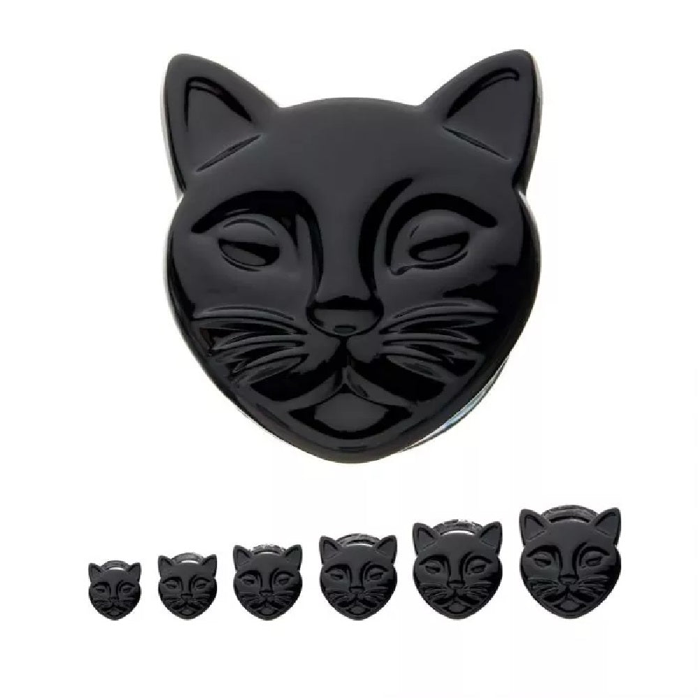 Black Cat Face Double Flared Glass Plugs
- Pair