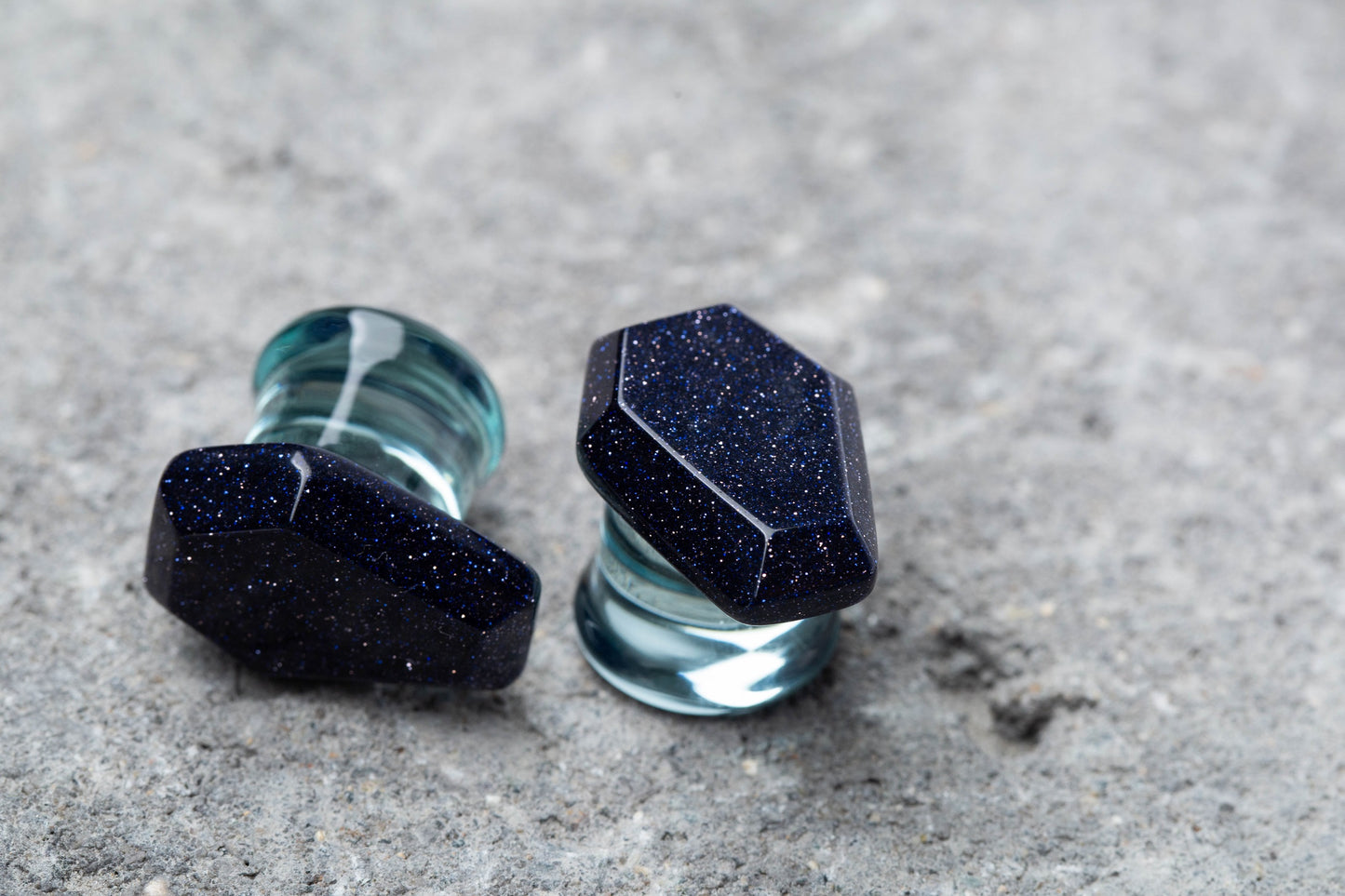 Glass Coffin Shaped Double Flared Plugs - Pair