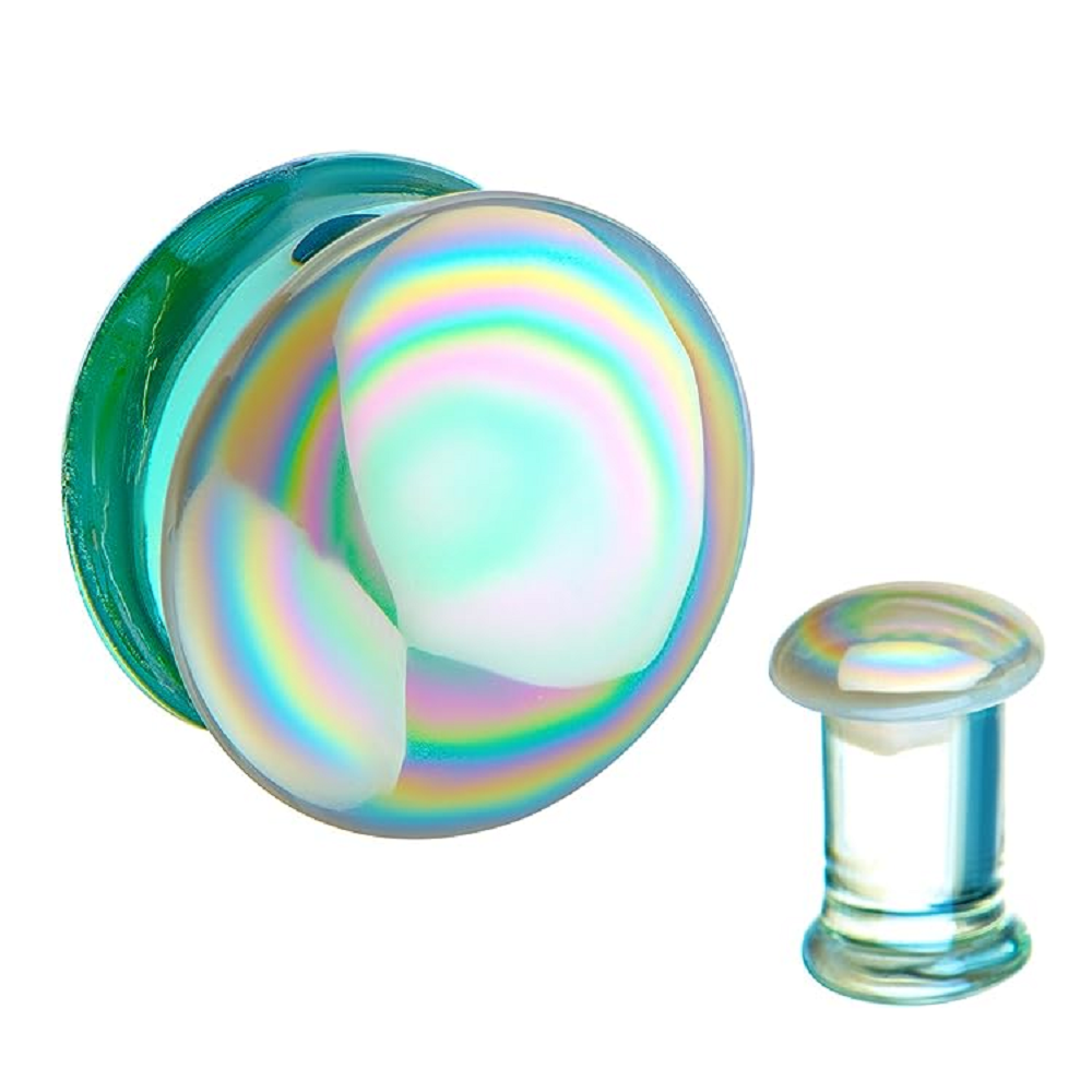 White Aurora Borealis Double Flared Glass Plugs
- Pair