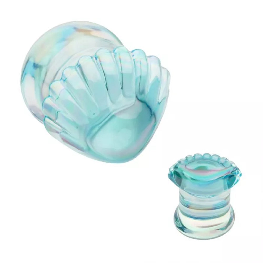 Aurora Borealis Aqua Shell Glass Double Flared Plugs - Pair